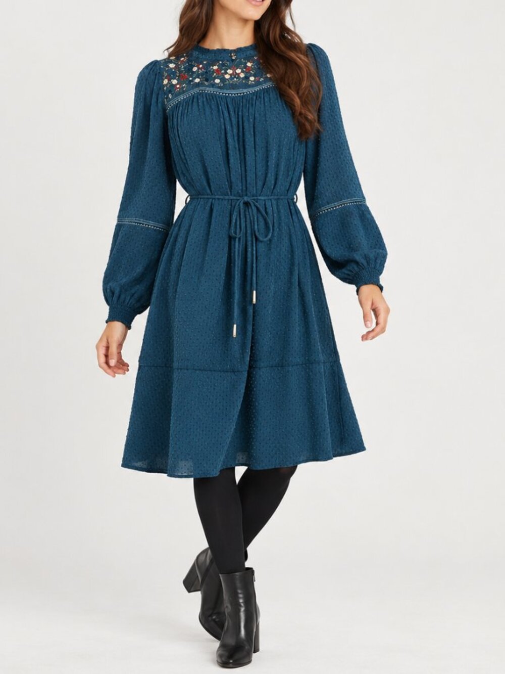NWT Fat Face Lucy Embroidered Dress Teal/Green Size 8
